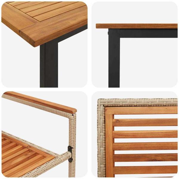 7-Personen Garten Essgruppe Beige Poly Rattan Akazie, Stapelbare Gartenstühle mit Kissen - Set von 2 in Beige Poly Rattan