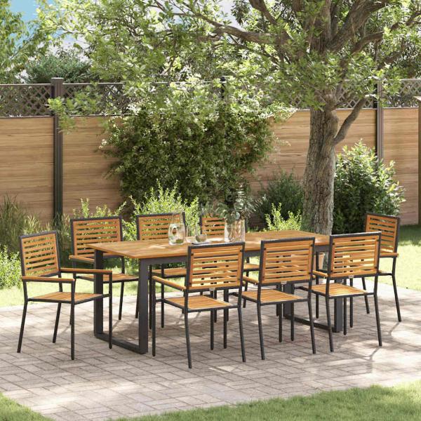 ARDEBO.de - Garten Essgruppe 9 stk. Schwarz Massivholz Akazie