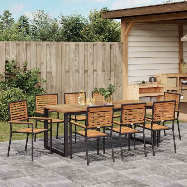 Garten Essgruppe 9 stk. Schwarz Massivholz Akazie