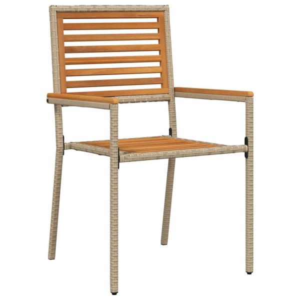 9 Teile Garten Esstischset Beige Poly Rattan Akazie, Stapelbare Gartenstühle mit Kissen - Set von 2 in Beige Poly Rattan