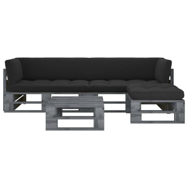 ARDEBO.de - 4-tlg. Paletten-Lounge-Set Grau Imprägniertes Kiefernholz
