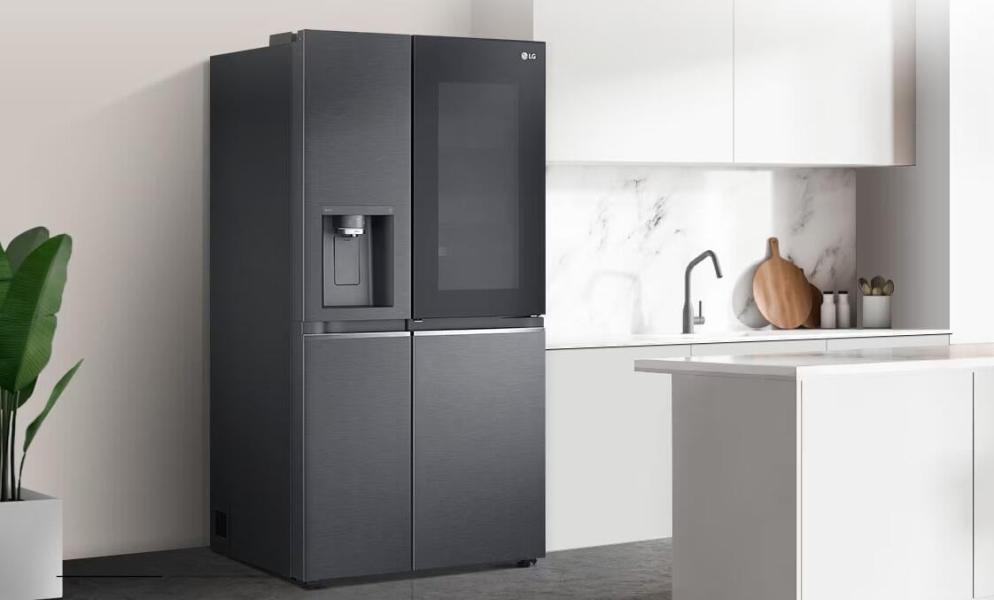 LG GSGV91EVAD Stand Side-by-Side Kombination, 91,3 cm breit, 635 L, Eis-, Crushed Ice- und Wasserspender, Wassertank, WLAN, Essence Black Steel