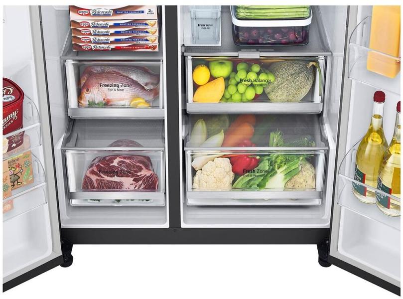 LG GSGV91EVAD Stand Side-by-Side Kombination, 91,3 cm breit, 635 L, Eis-, Crushed Ice- und Wasserspender, Wassertank, WLAN, Essence Black Steel