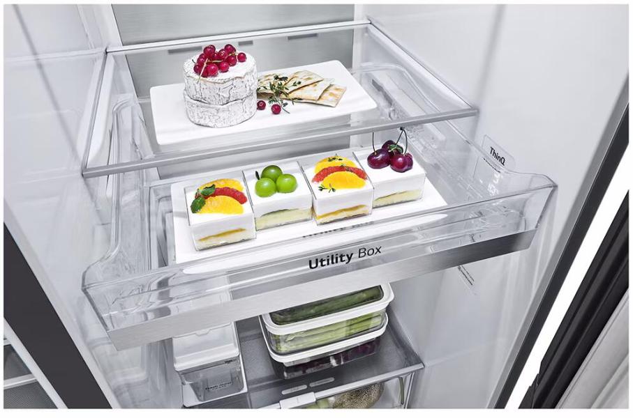 LG GSGV91EVAD Stand Side-by-Side Kombination, 91,3 cm breit, 635 L, Eis-, Crushed Ice- und Wasserspender, Wassertank, WLAN, Essence Black Steel