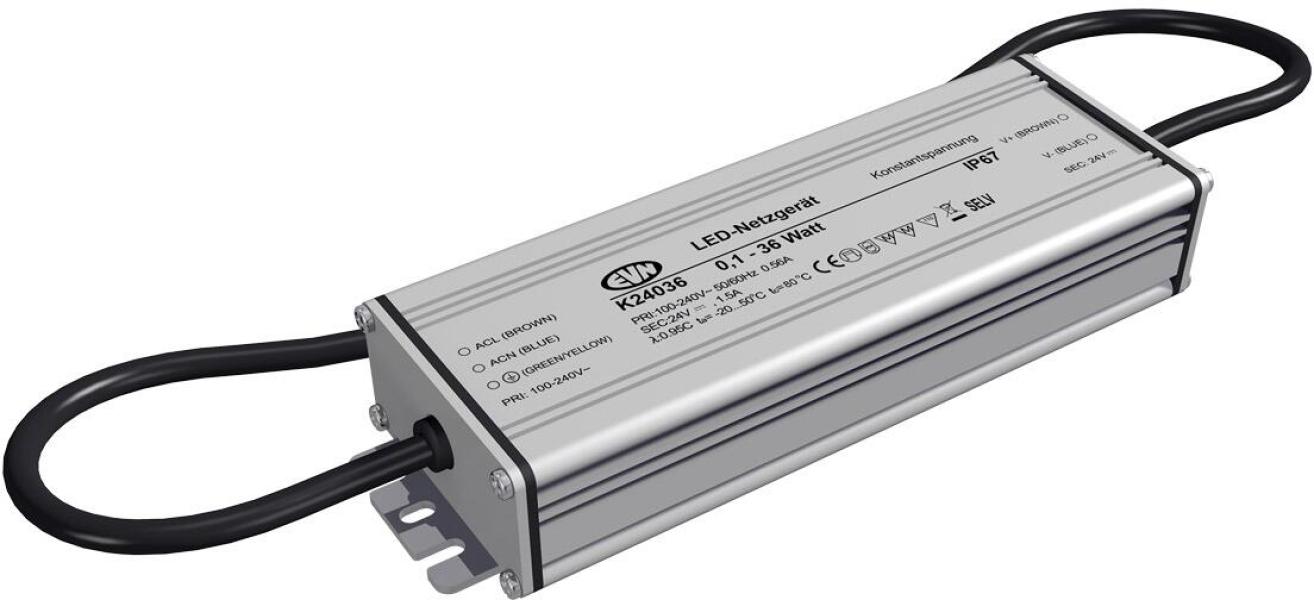 ARDEBO.de EVN Netzgerät, 24V/DC, 0,1-36W, IP67, Primär: 100-240V (K24036)