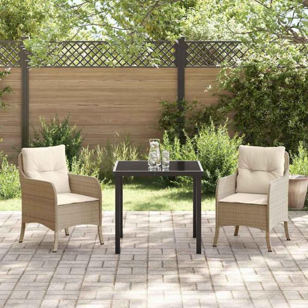 3-teiliges Garten-Ess-Set mit Kissen Beige Poly Rattan