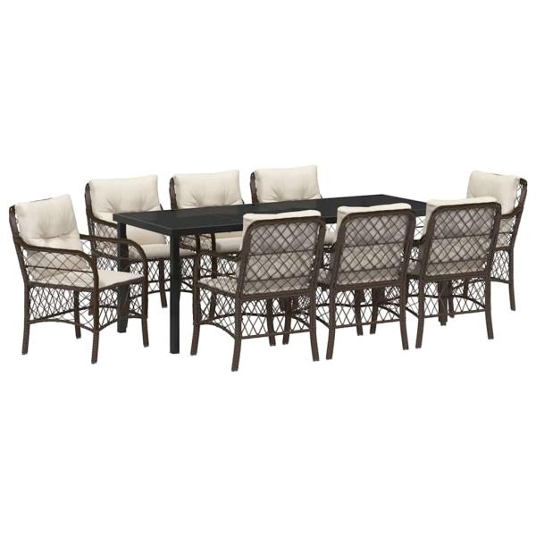 Garten Essgruppe 9 stk. Braun Poly-Rattan