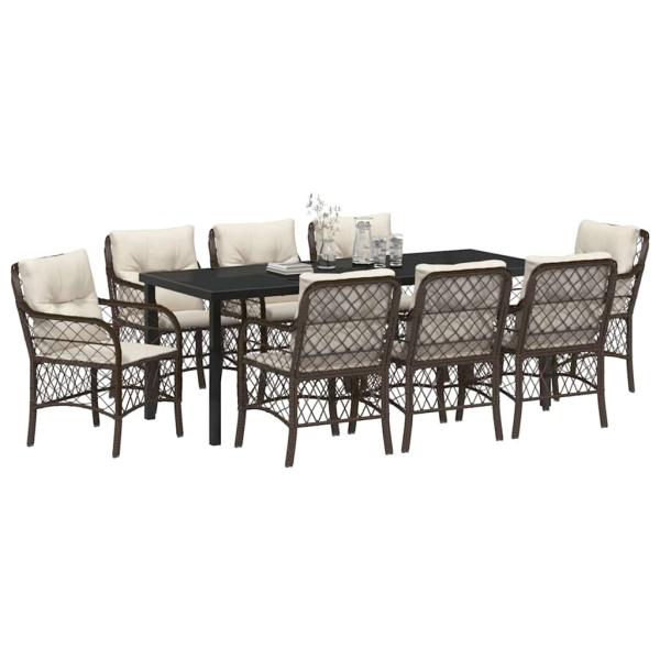 Garten Essgruppe 9 stk. Braun Poly-Rattan