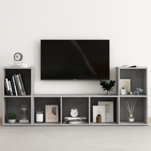 ARDEBO.de - 3-tlg. TV-Schrank-Set Betongrau Holzwerkstoff