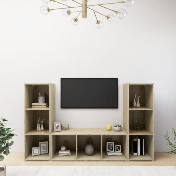 ARDEBO.de - TV-Schränke 3 Stk. Sonoma-Eiche 107x35x37 cm Holzwerkstoff