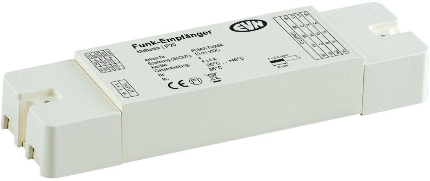 ARDEBO.de EVN LED Funk-Multicolor-Empfänger, 12-24V/DC, max. 288-576W, geeignet für 2,4GHz-Sender, weiß (FCMULTI4X6A)