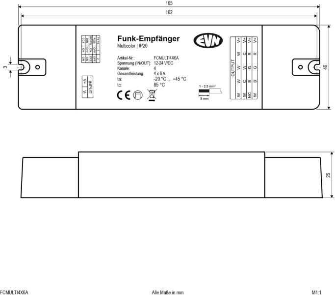 EVN LED Funk-Multicolor-Empfänger, 12-24V/DC, max. 288-576W, geeignet für 2,4GHz-Sender, weiß (FCMULTI4X6A)