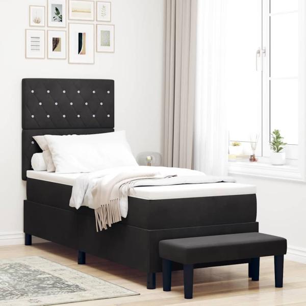 ARDEBO.de - Boxspringbett mit Matratze & Bank Schwarz 80x200 cm Samt