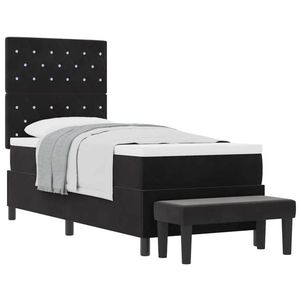Boxspringbett mit Matratze & Bank Schwarz 80x200 cm Samt