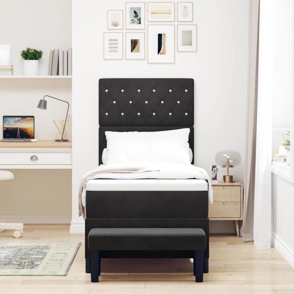 Boxspringbett mit Matratze & Bank Schwarz 80x200 cm Samt