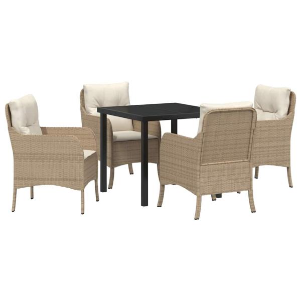 5-teiliges Garten-Ess-Set mit Kissen in Beige Poly-Rattan