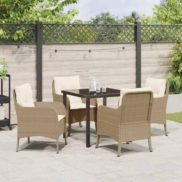 5-teiliges Garten-Ess-Set mit Kissen in Beige Poly-Rattan