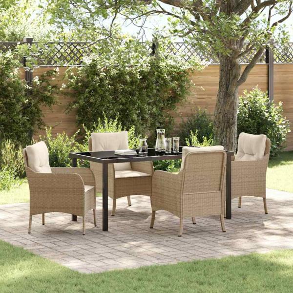ARDEBO.de - 5-teiliges Garten-Ess-Set mit Kissen Beige Poly-Rattan