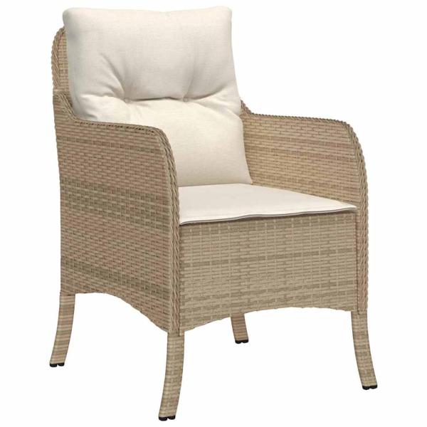 5-teiliges Garten-Ess-Set mit Kissen Beige Poly-Rattan