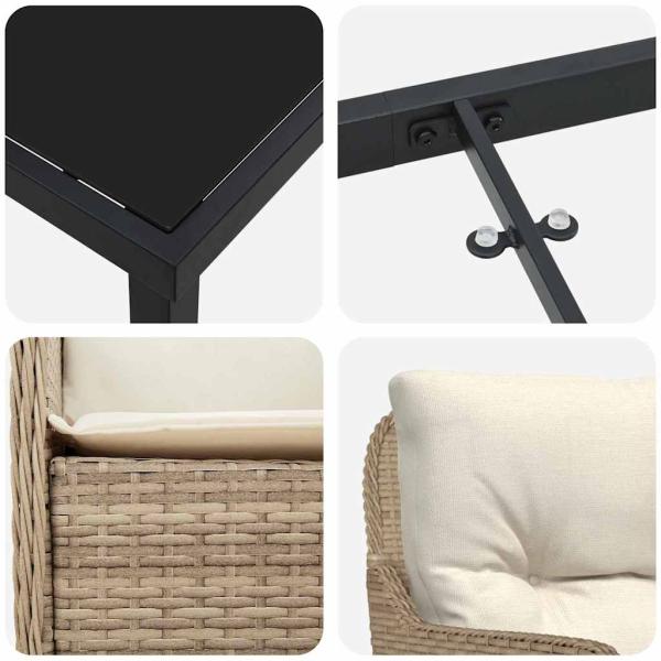 5-teiliges Garten-Ess-Set mit Kissen Beige Poly-Rattan