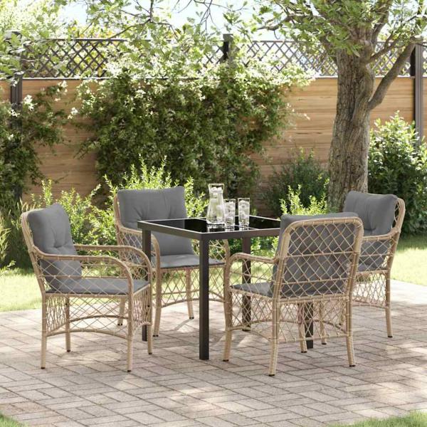 ARDEBO.de - 5-teiliges Garten-Ess-Set mit Kissen Beige Poly Rattan