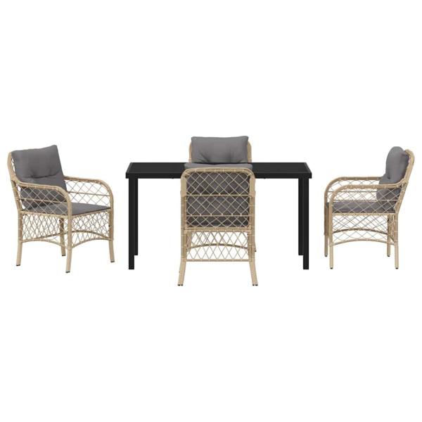 5-teiliges Garten-Essgruppen-Set mit Kissen Beige Poly Rattan