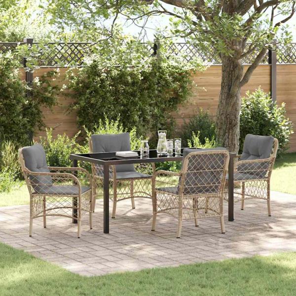 ARDEBO.de - 5-teiliges Garten-Esszimmer-Set mit Kissen Beige Poly-Rattan