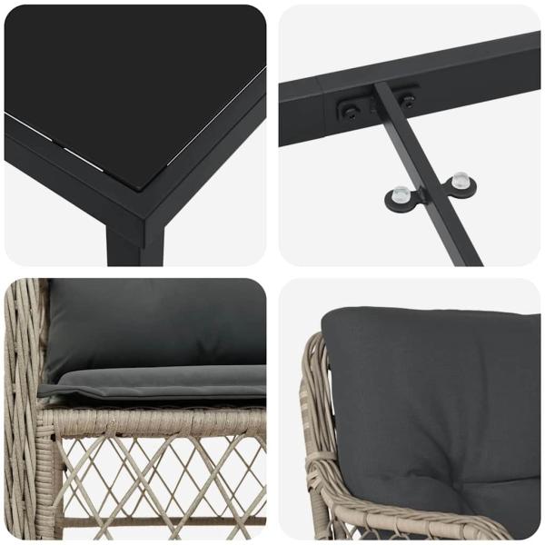 7-teiliges Garten-Esszimmer-Set mit Kissen Hellgrauer Poly-Rattan