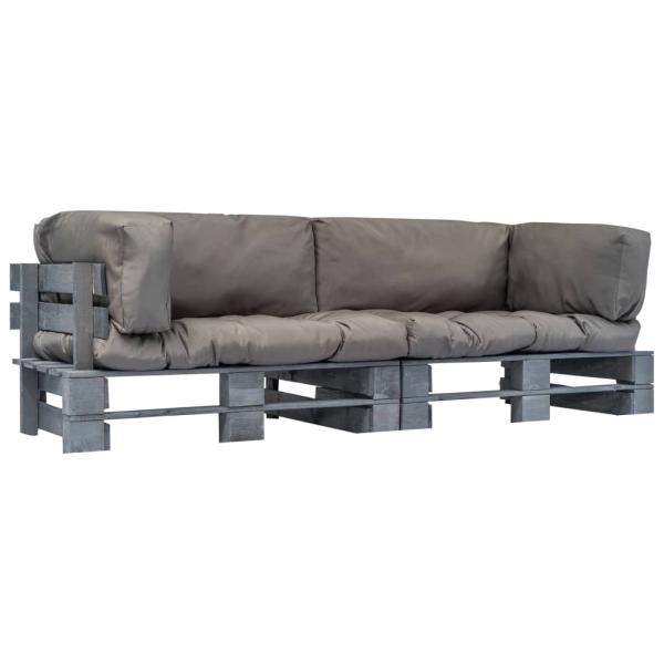 ARDEBO.de - 2-tlg. Outdoor-Sofa-Set Paletten mit Kissen in Grau Kiefernholz