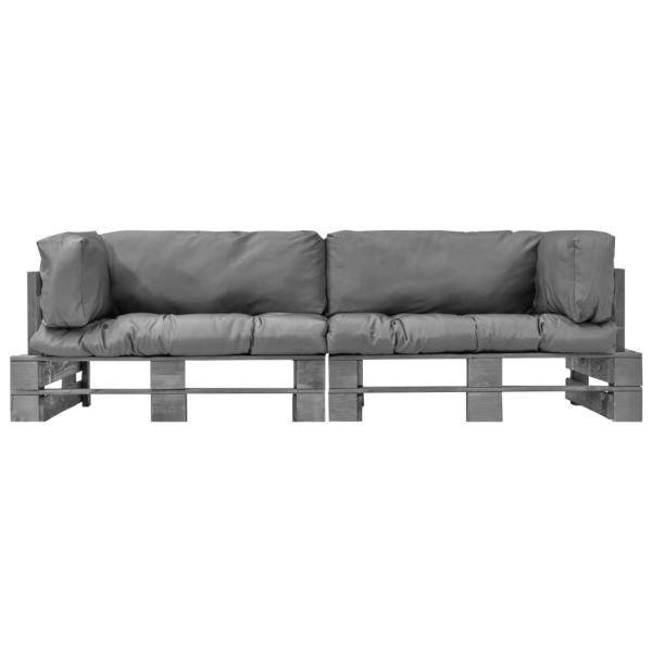 2-tlg. Outdoor-Sofa-Set Paletten mit Kissen in Grau Kiefernholz