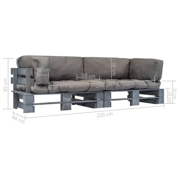 2-tlg. Outdoor-Sofa-Set Paletten mit Kissen in Grau Kiefernholz