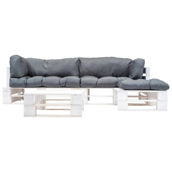 4-tlg. Paletten-Lounge-Set mit Kissen in Grau Holz