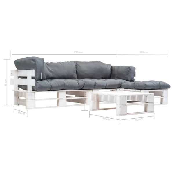 4-tlg. Paletten-Lounge-Set mit Kissen in Grau Holz