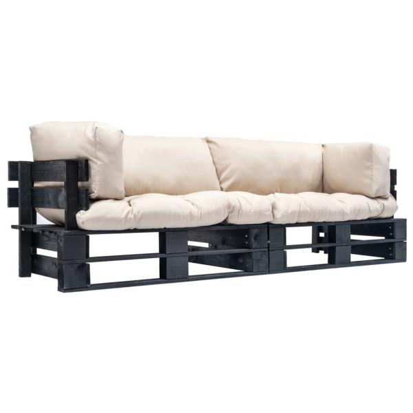 ARDEBO.de - 2-tlg. Outdoor-Sofa-Set Paletten Kissen Sandfarben Kiefernholz