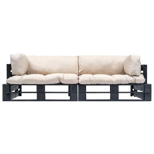 2-tlg. Outdoor-Sofa-Set Paletten Kissen Sandfarben Kiefernholz