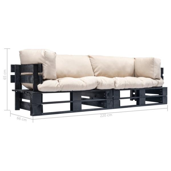 2-tlg. Outdoor-Sofa-Set Paletten Kissen Sandfarben Kiefernholz