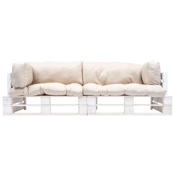 2-tlg. Garten-Palettensofa-Set Kissen in Sandfarben Kiefernholz