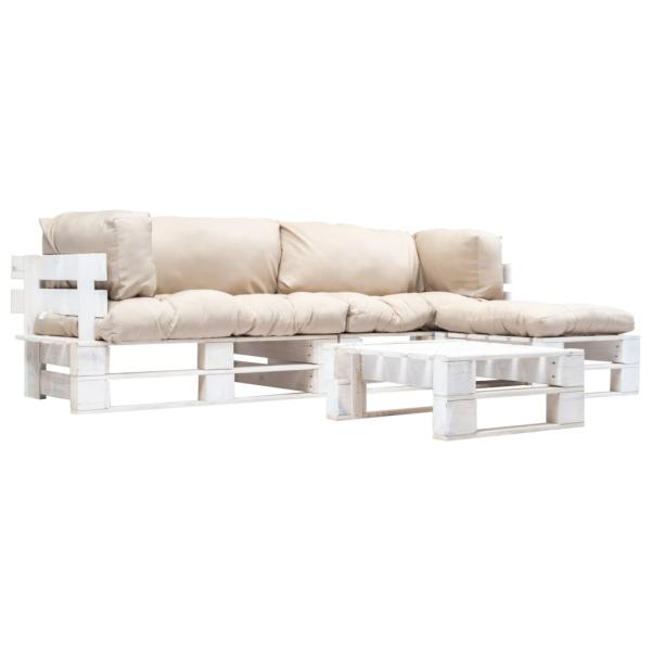 ARDEBO.de - 4-tlg. Paletten-Lounge-Set mit Kissen in Sandfarben Holz