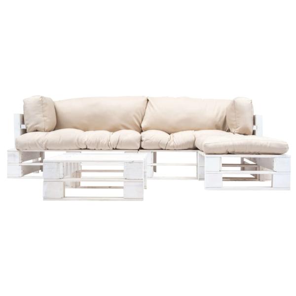 4-tlg. Paletten-Lounge-Set mit Kissen in Sandfarben Holz