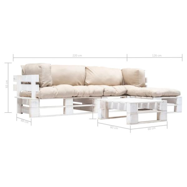 4-tlg. Paletten-Lounge-Set mit Kissen in Sandfarben Holz