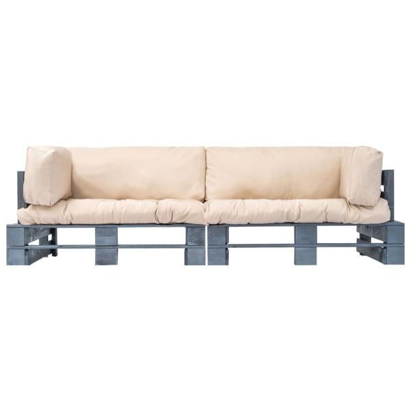 2-tlg. Outdoor-Sofa-Set Paletten Kissen Sandfarben Kiefernholz
