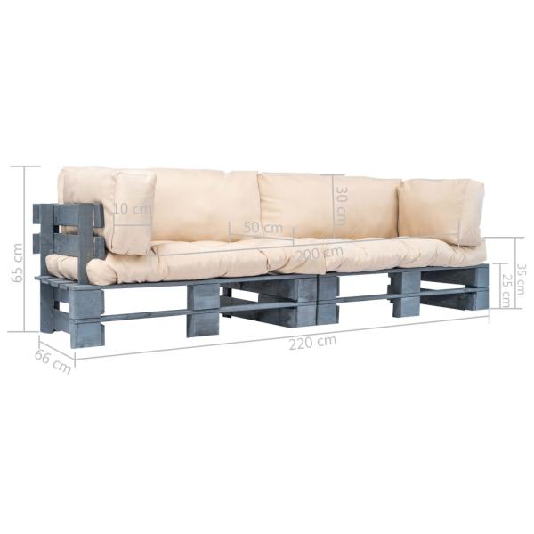 2-tlg. Outdoor-Sofa-Set Paletten Kissen Sandfarben Kiefernholz