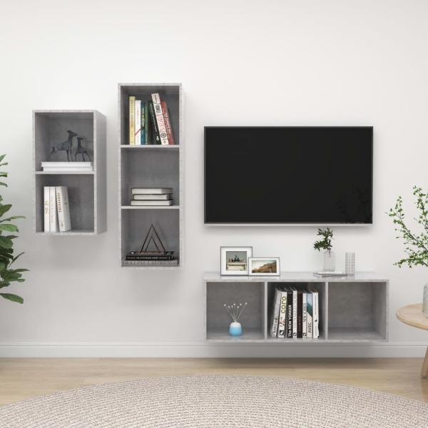 ARDEBO.de - 3-tlg. TV-Schrank-Set Betongrau Holzwerkstoff