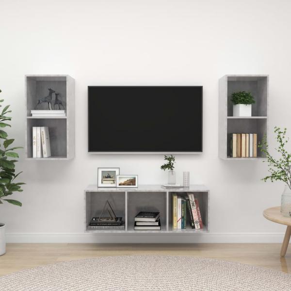 ARDEBO.de - 3-tlg. TV-Schrank-Set Betongrau Holzwerkstoff