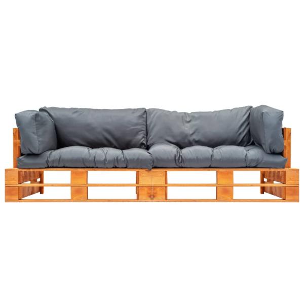 2-tlg. Garten-Palettensofa-Set Kissen in Grau Kiefernholz