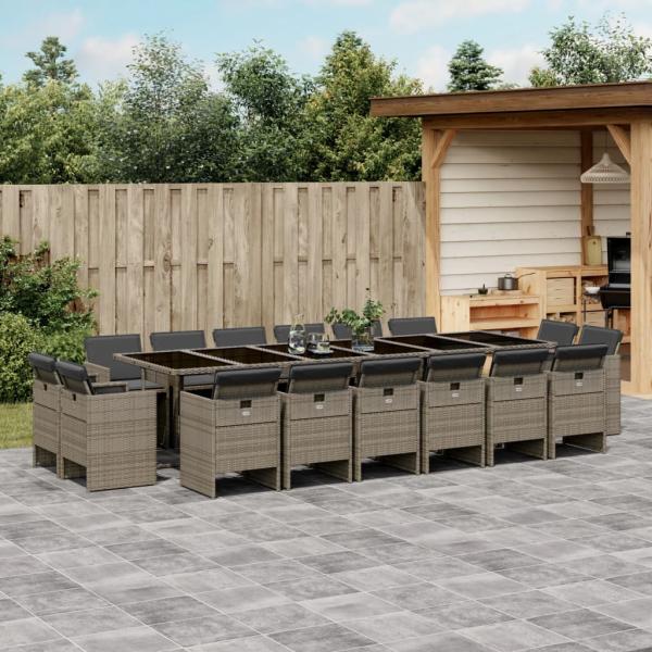 ARDEBO.de - 17-tlg. Garten-Essgruppe mit Kissen Grau Poly Rattan