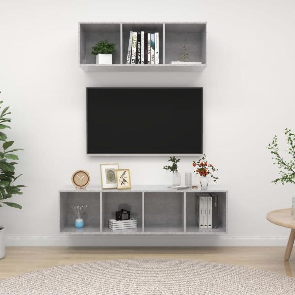 ARDEBO.de - 2-tlg. TV-Schrank-Set Betongrau Holzwerkstoff