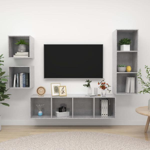 ARDEBO.de - 4-tlg. TV-Schrank-Set Betongrau Holzwerkstoff