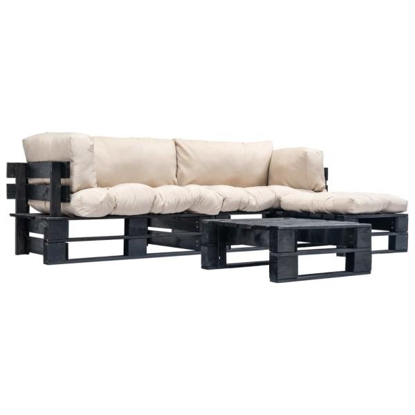 ARDEBO.de - 4-tlg. Paletten-Lounge-Set mit Kissen in Sandfarben Holz