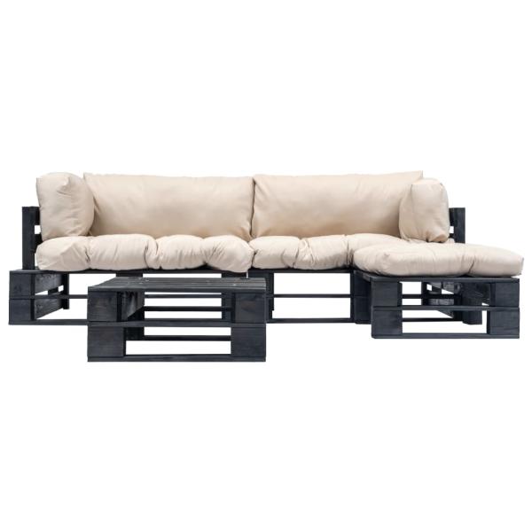 4-tlg. Paletten-Lounge-Set mit Kissen in Sandfarben Holz